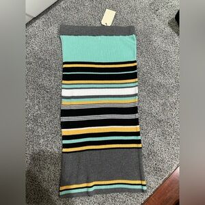 Green and Black Ribbed Midi Pencil Skirt